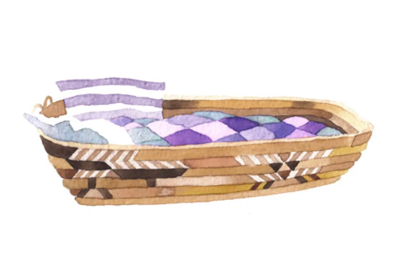 ɬaqʷatčxʷ pɩčos čʊy (thread the lace on the basket)